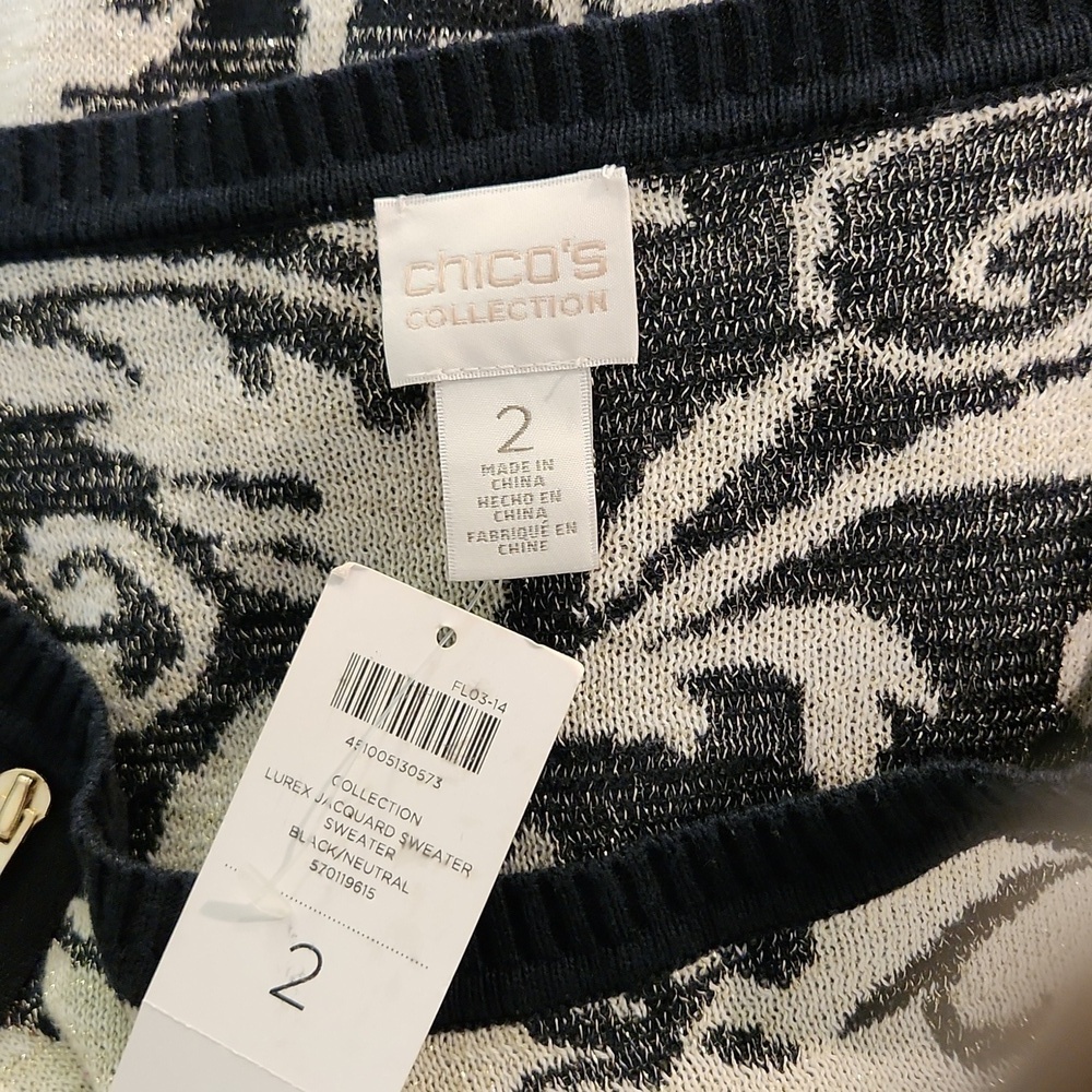 NWT Chico's Gold Metallic Thread Zipper Detail Top - Picture 6 of 6